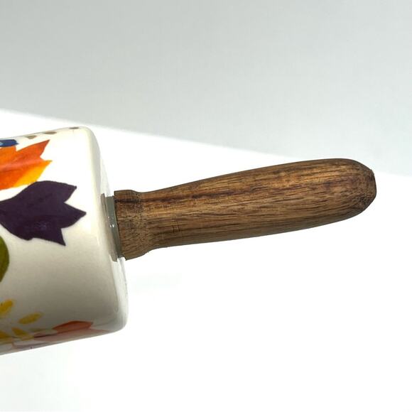 The Pioneer Woman Harvest Fall Flower Ceramic Rolling Pin w/ Acacia Handles - Picture 7 of 9